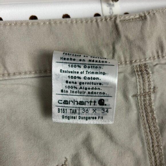 Carhartt Carpenter Pants 36x34 Tan Distressed Faded Work Wear B151 Y2K Hammer - Picture 5 of 6